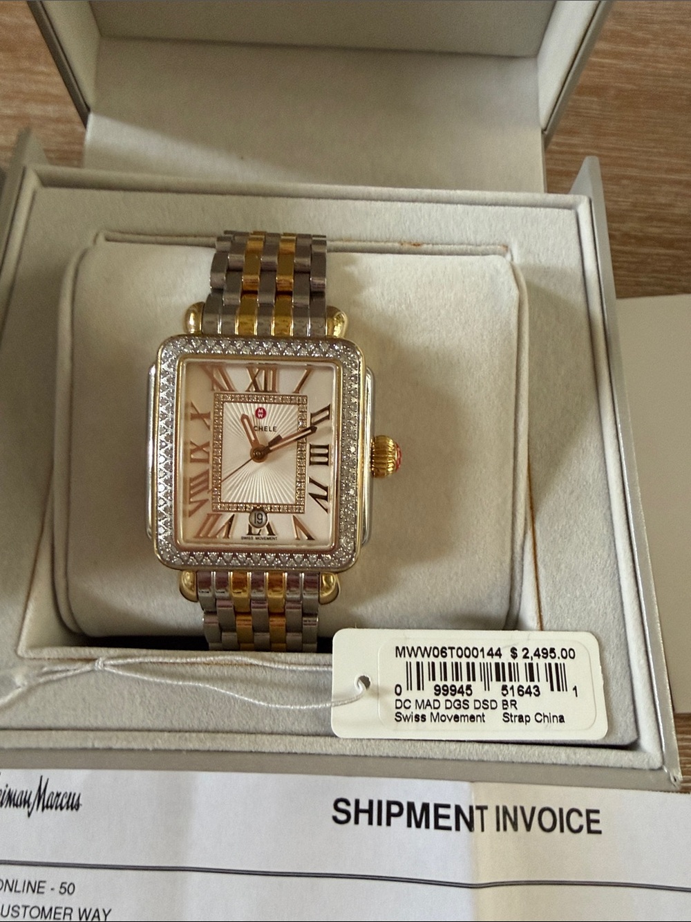 Michele Two-Tone Gold and Silver Diamond Bezel Women's Watch